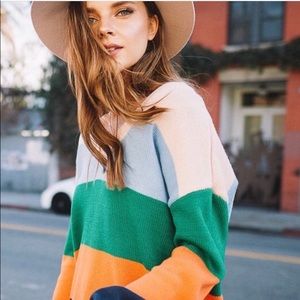 Color block V-neck sweater